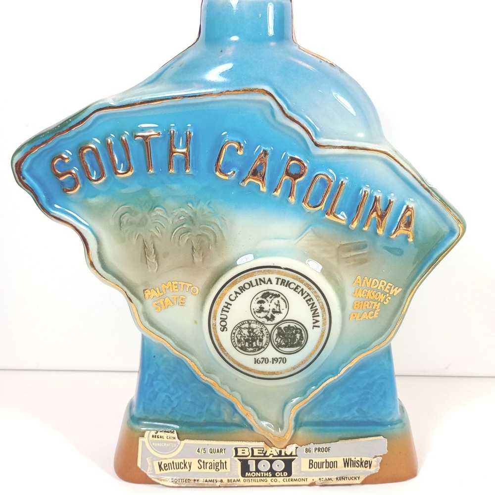 Vintage 1970 Jim Beam Decanter South Carolina Tricentennial Blue Porcelain